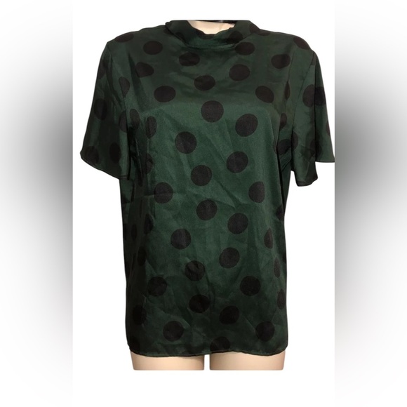 Green Polka Dot Top tie back‎ neck women’s top Zara sz medium - Picture 1 of 6